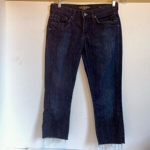 Lucky Brand Sweet & Straight Dark Wash Cropped Fringe Bottom Jeans Women’s 4